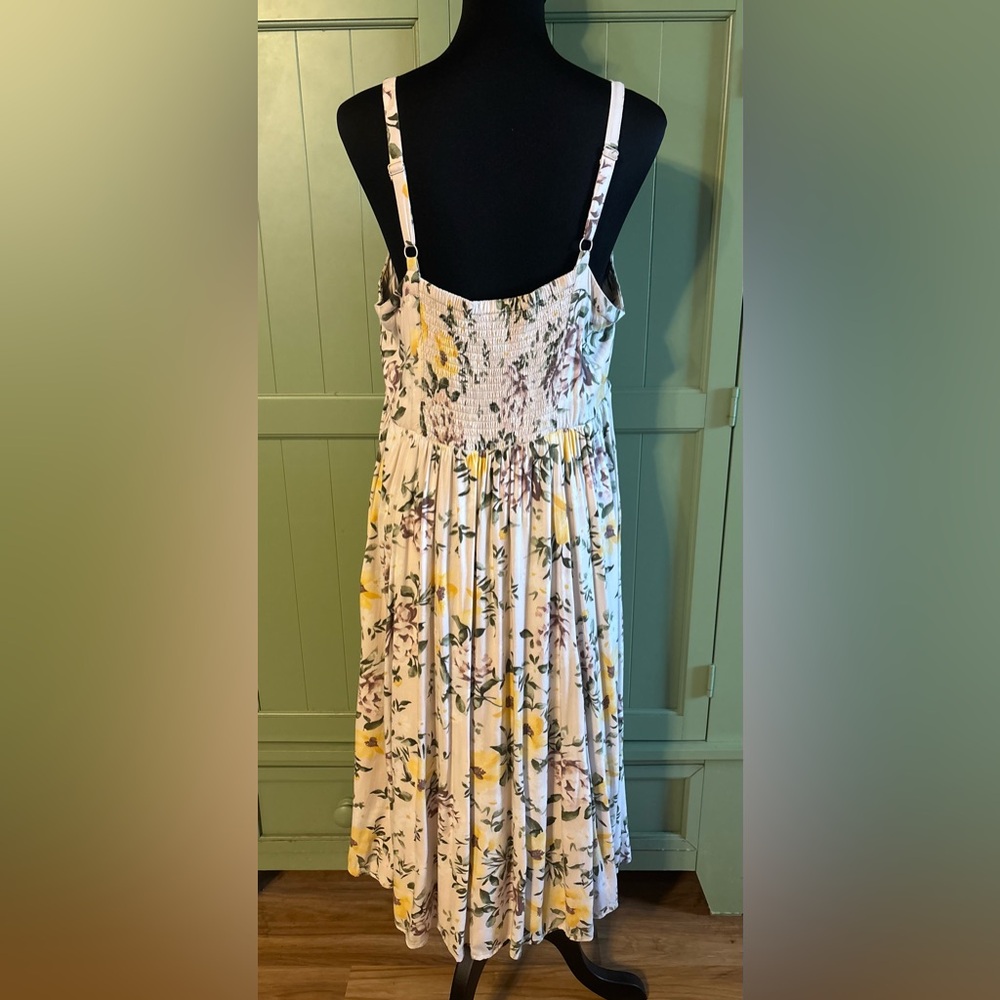 Torrid Ivory Floral Challis Midi Skater Sleeveless Dress - Picture 9 of 9